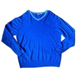 Puma Cobra Golf Men’s Blue Preppy V-Neck Pullover Long Sleeve Logo Sweater Large
